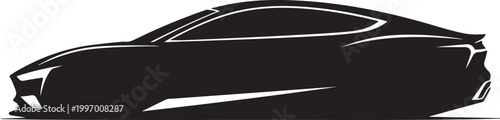 Black car silhouette, modern vehicle icon, automotive shape, speedster design