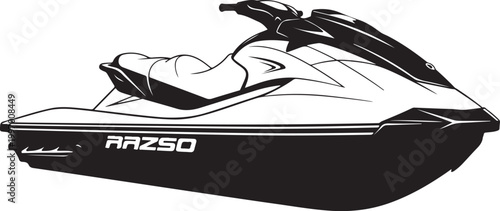 Jet ski, water sports, recreational vehicle, black and white vector