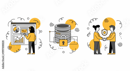 Flat art of data info safe disk and team hand shake for cyber net web