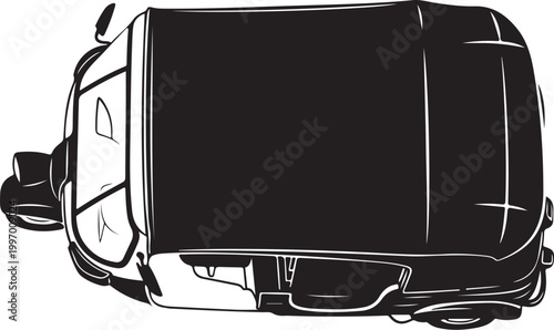 Overhead view, black and white, vector car illustration, automotive design element, transportation icon
