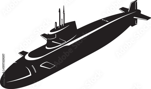 Black submarine icon, vector submarine silhouette, naval vessel illustration, ocean explorer graphic