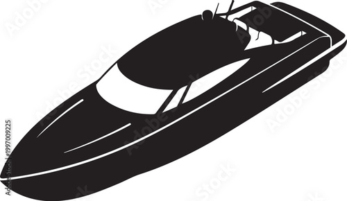 Speedboat, Black Vector, Watercraft Illustration, Boat Design