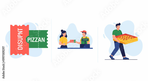 A man and girl buy hot food and pizza with a sale discount gift card