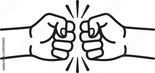 fist bump hand gesture line icon symbol of friendship agreement and teamwork vector