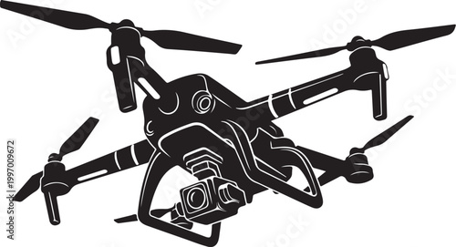 Drone, aerial, quadcopter, black, vector icon, drone illustration, flying robot