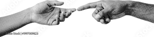 Φωτογραφία Two hands pointing at each other in a halftone effect closeup