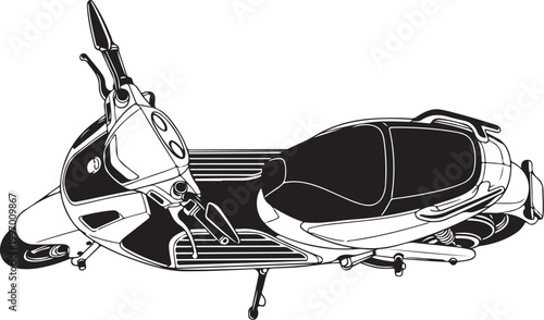 Scooter, motor scooter, motorcycle, vector illustration, black and white