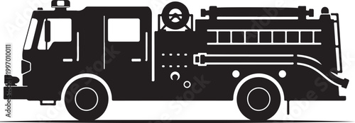 Fire truck, fire engine, emergency vehicle, black silhouette, vector icon