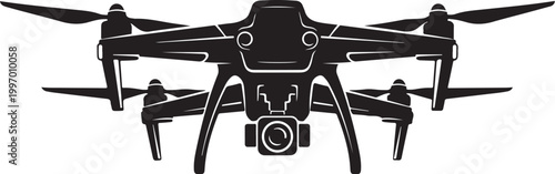 Black drone icon, drone vector, aerial vehicle, camera drone, quadcopter