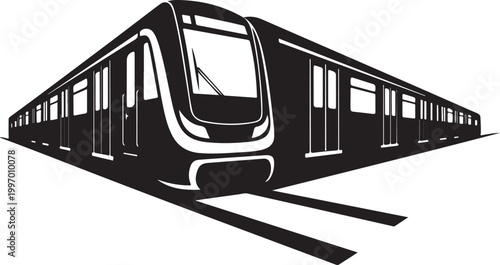 Monochrome subway train, vector illustration, black and white, transportation icon, urban transit symbol