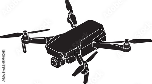 Drone, black drone, aerial vehicle, quadcopter, vector icon