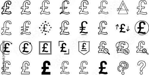 Foto UK Pound Sterling Currency Symbols and Icons Set, Financial and Economic Graphic