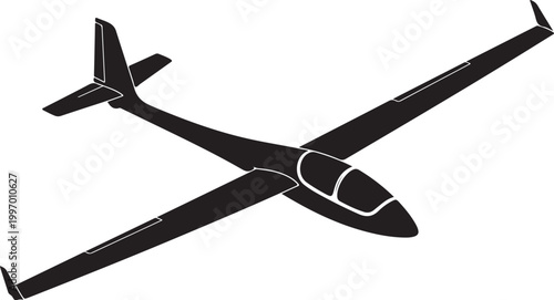 Glider plane, sailplane, vector illustration, black silhouette, aircraft icon