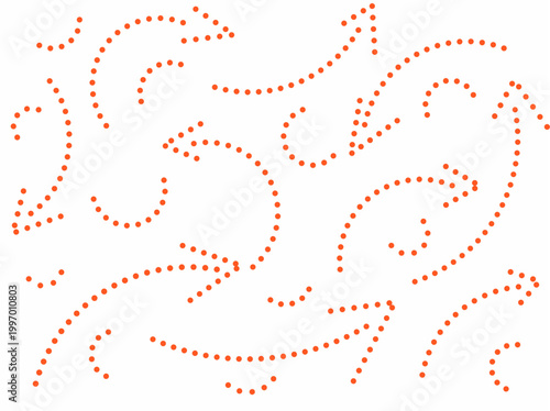 A collection of hand-drawn arrows with dotted lines. Various types of orange arrows pointing in all directions.