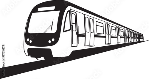 Modern subway train, urban transportation, black and white vector, illustration, city commute