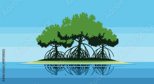 Mangrove trees in the ocean water.