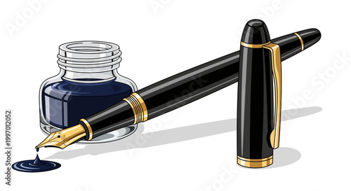 Black Fountain Pen with Gold Trim.