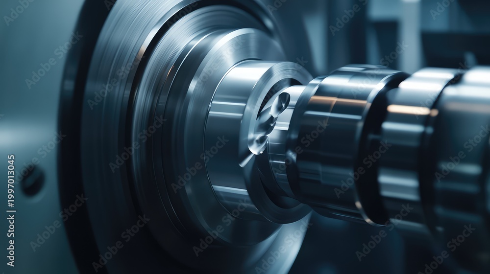 Fototapeta premium Metalworking machine cutting steel part during production process