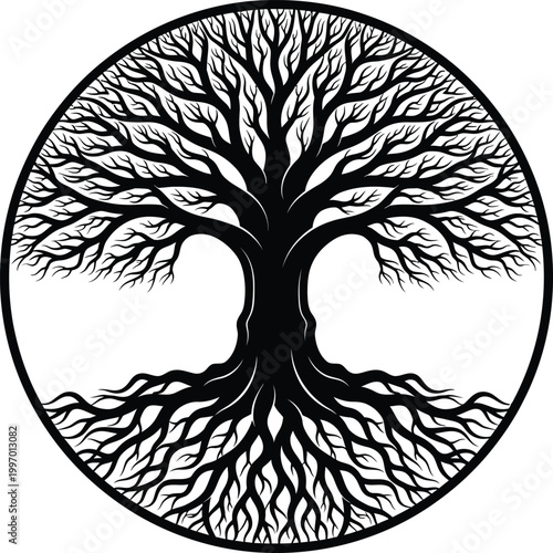 Tree of Life Silhouette in a Circular Frame.