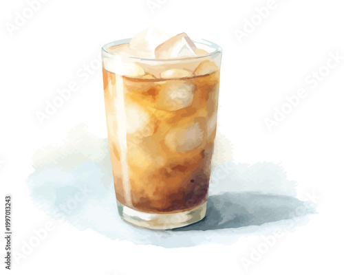 Watercolor Iced Coffee Icon, Cold Beverage Clipart, illustration Isolated on White background