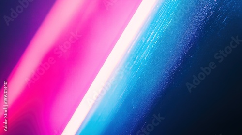 Close-up abstract grainy background with diagonal light band from top right to bottom left, pink white cyan blue purple gradient streak, dual side color transition and subtle parallel dark diagonal li