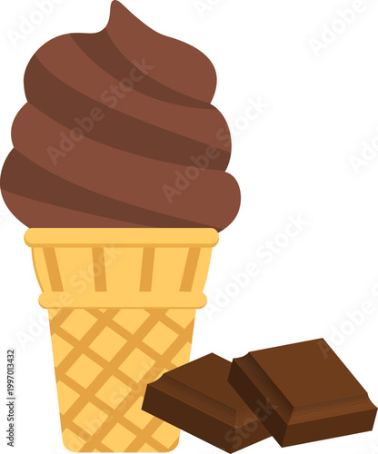 Tempting Chocolate Ice Cream Cone with Chocolate Chunks Delightful Dessert Concept