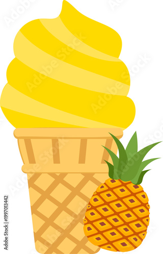 Tropical Treat Pineapple Ice Cream Cone Fresh Fruit Graphic for Summer Fun Creations