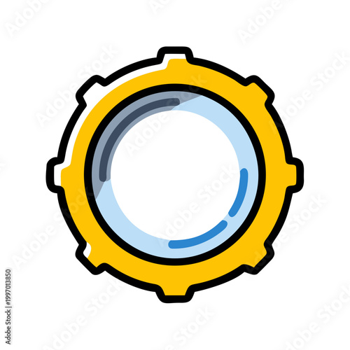 Yellow Gear Cog Icon with Blue Center for Settings Technology and System Concept