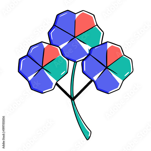 Geometric Abstract Flowers with Blue Red and Teal Petals Modern Botanical Illustration