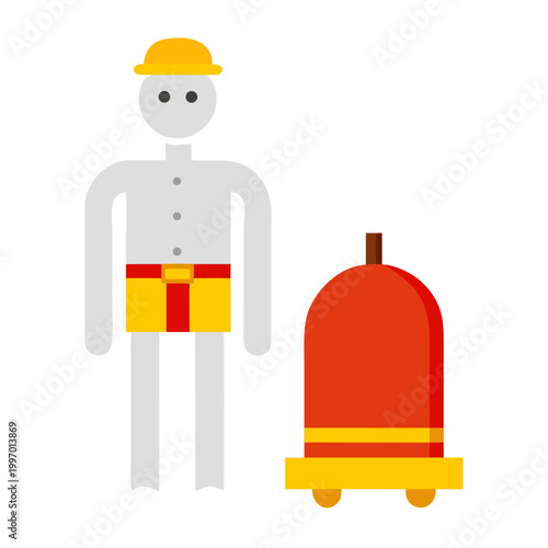 Minimalist Construction Worker Icon with Hard Hat and Red Fire Extinguisher Safety Concept