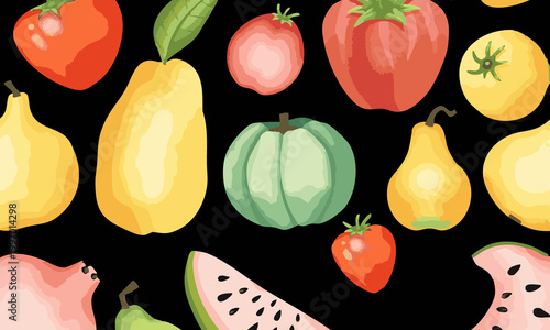 Soft watercolor illustration of a fruit collection in simple minimal shapes with gentle pastel colors, clean composition, and a modern aesthetic hand-painted style, creating a fresh and elegant food d