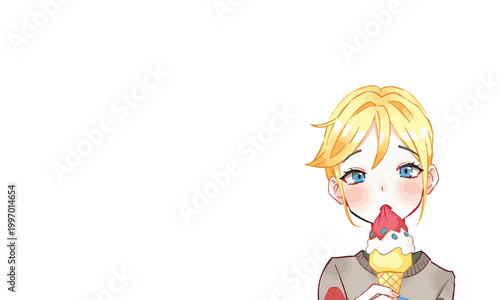 Soft watercolor illustration of a young girl eating ice cream in a bright cheerful setting with pastel colors and a sweet summer vibe capturing joy, innocence, and a playful everyday childhood moment 