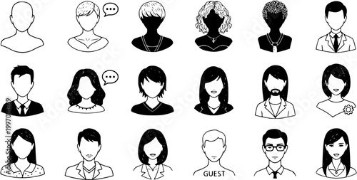 Фотография Diverse Hand-Drawn Avatars: Male and Female User Icons for Profiles and Communic