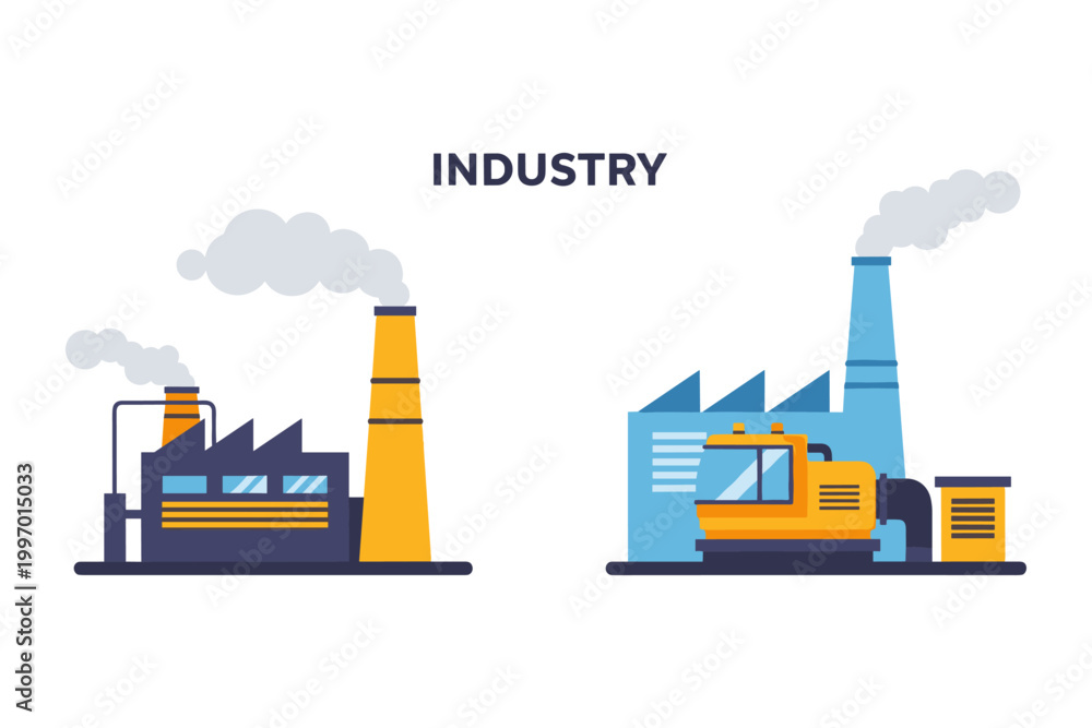Obraz premium Modern industrial factories with smokestacks emitting smoke and heavy machinery
