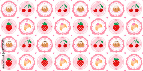 Cute sweet flower with floral pattern frame for spring cake seamless. Patchwork gingham bg with vector quilt daisy for coquette check texture. Berry girly cute with background floral stripe.