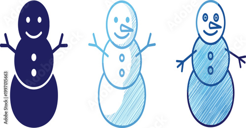 Illustrations of Snowman Icons in Different Styles for Winter and Holiday Designs