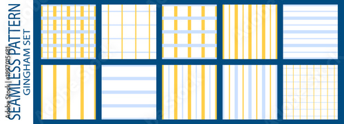 Pattern seamless texture for gingham plaid set and tartan blue yellow. Check tablecloth pink for picnic kids easter and background vector cloth. Pattern cute grid for gingham drawn soft