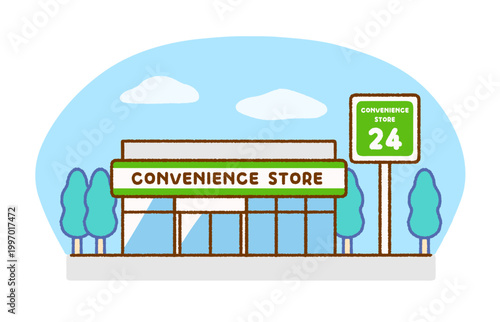 コンビニエンスストアの外観イラスト｜店舗・施設・建物