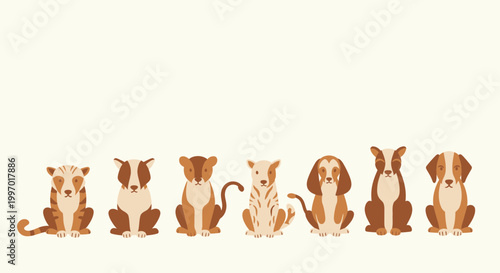 Cute dogs sitting in row.