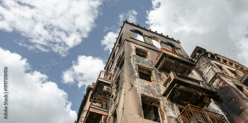 destroyed and burned houses in the city Ukraine war