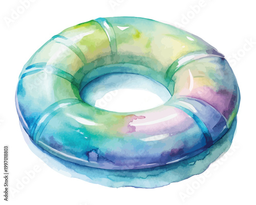 Watercolor Inflatable Ring Icon, Pool Float Clipart, Isolated on White background