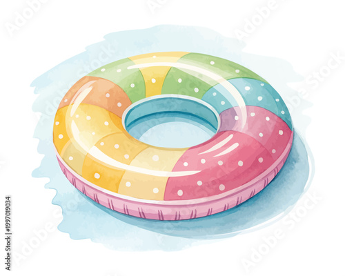 Watercolor Inflatable Ring Icon, Pool Float Clipart, illustration Isolated on White background