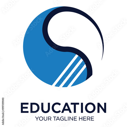 Education logo template with blue and white colors and text icon