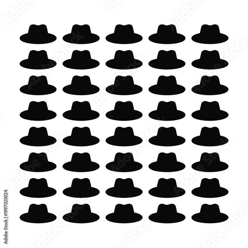 collection of black fedora hats in silhouette on white background