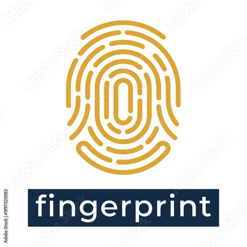 Fingerprint icon with word fingerprint in rectangle box on white background icon