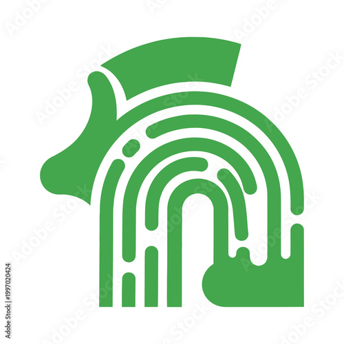 Green abstract animal head with rainbow design on white background icon