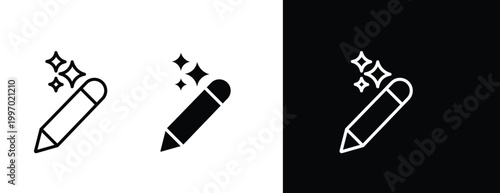 Magic Pencil Icons Set Sparkle Pen Line and Solid Creative Writing Symbols