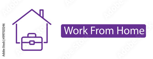 Work from home banner with house icon and business briefcase.