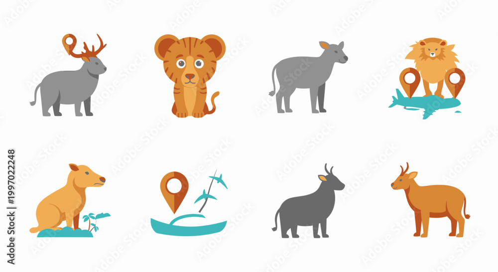 Obraz premium Cartoon animals icons set collection.