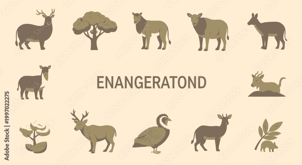 Fototapeta premium Various animal silhouettes on beige background.